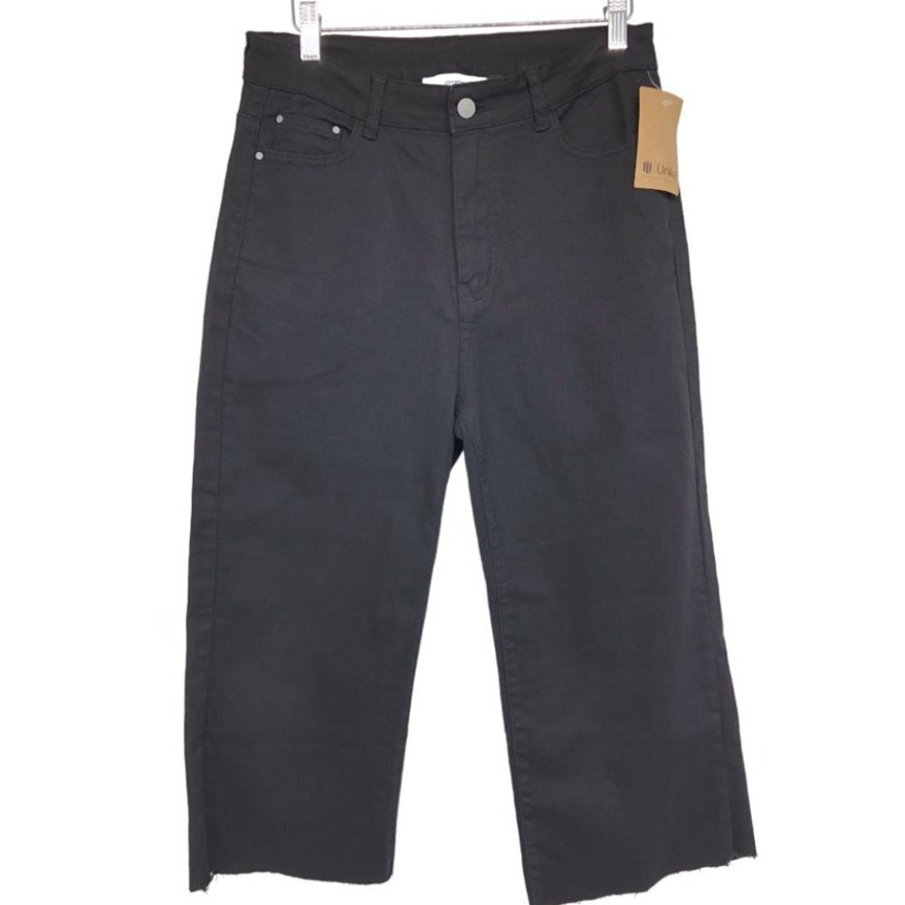 NWT FORT Black Wide Leg Cropped Colby Pant Denim Trousers size L